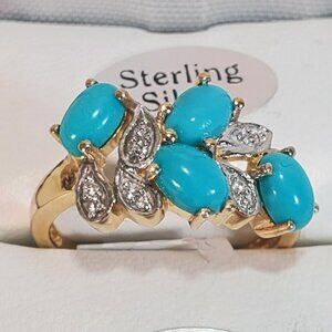 Sterling Silver Turquoise & White Topaz Ring (Appraised, Natural Gemstones, 925)